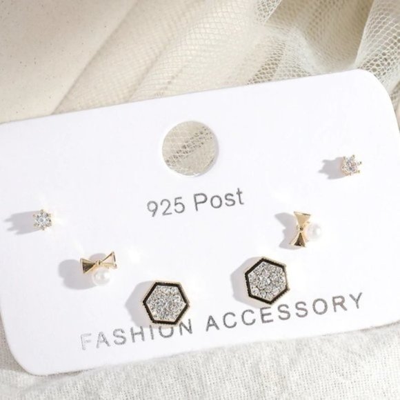 6 PCS NEW Silver Simple Square Earrings - Picture 3 of 4